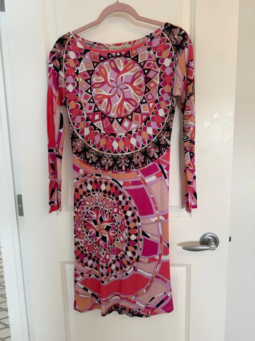 Emilio Pucci Dress Pink Geometric Print Long Sleeve IT 38 US 4 Designer Italy - Picture 3 of 9